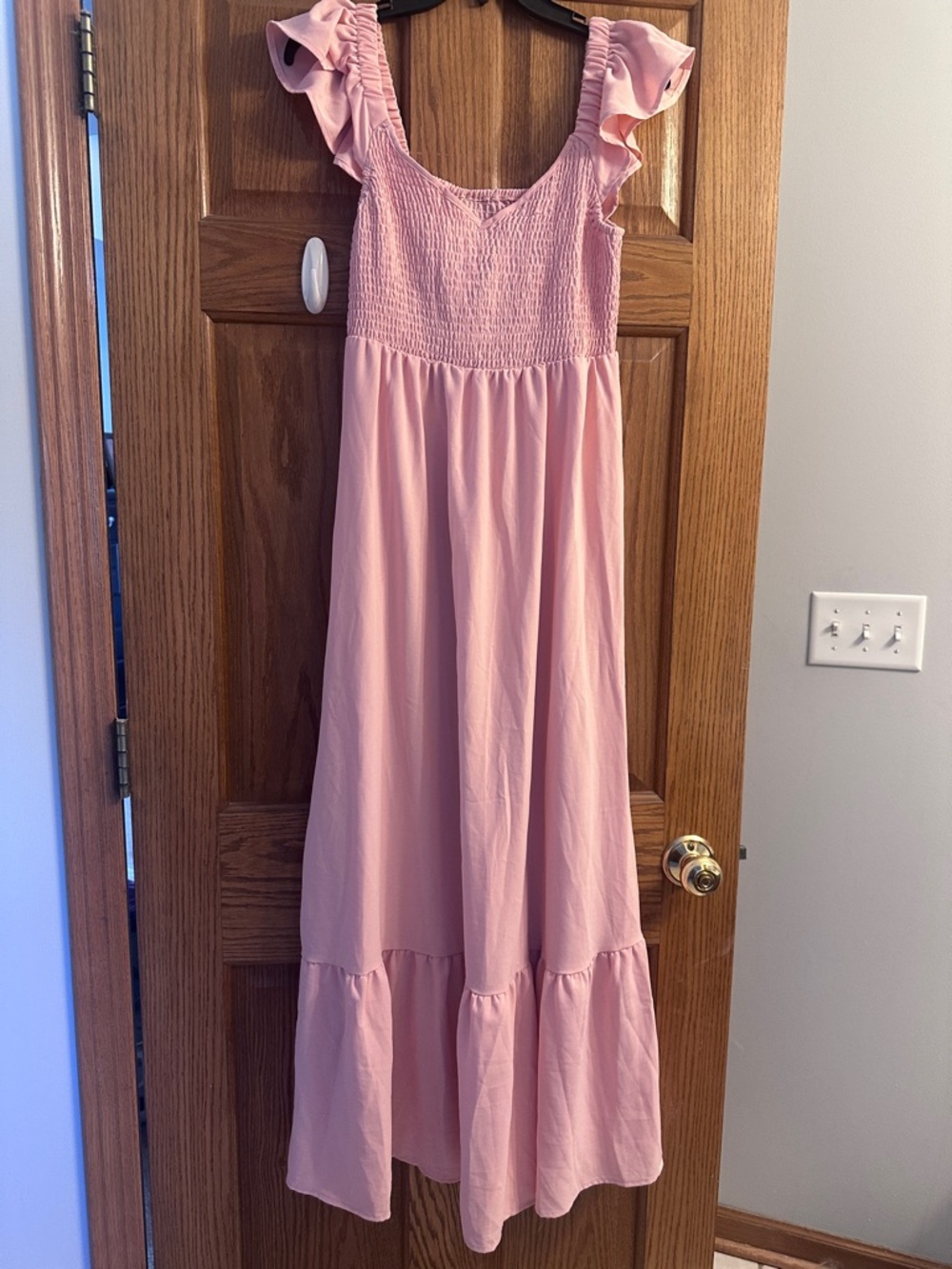 Pink Ruffle-Sleeve Maxi Dress